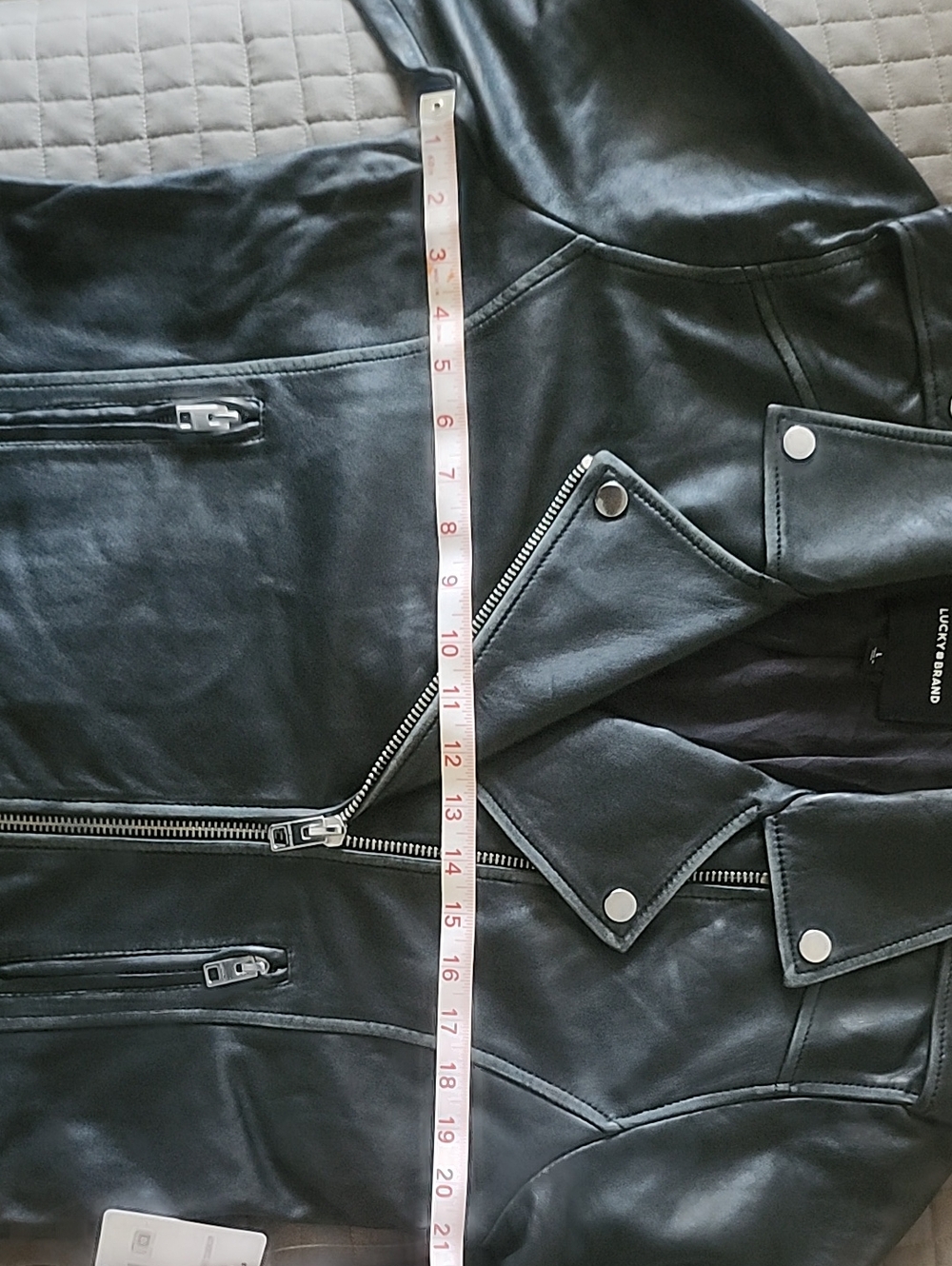 Lucky Brand Black Leather Moto Jacket with Asymmetric Zip - Picture 8 of 8